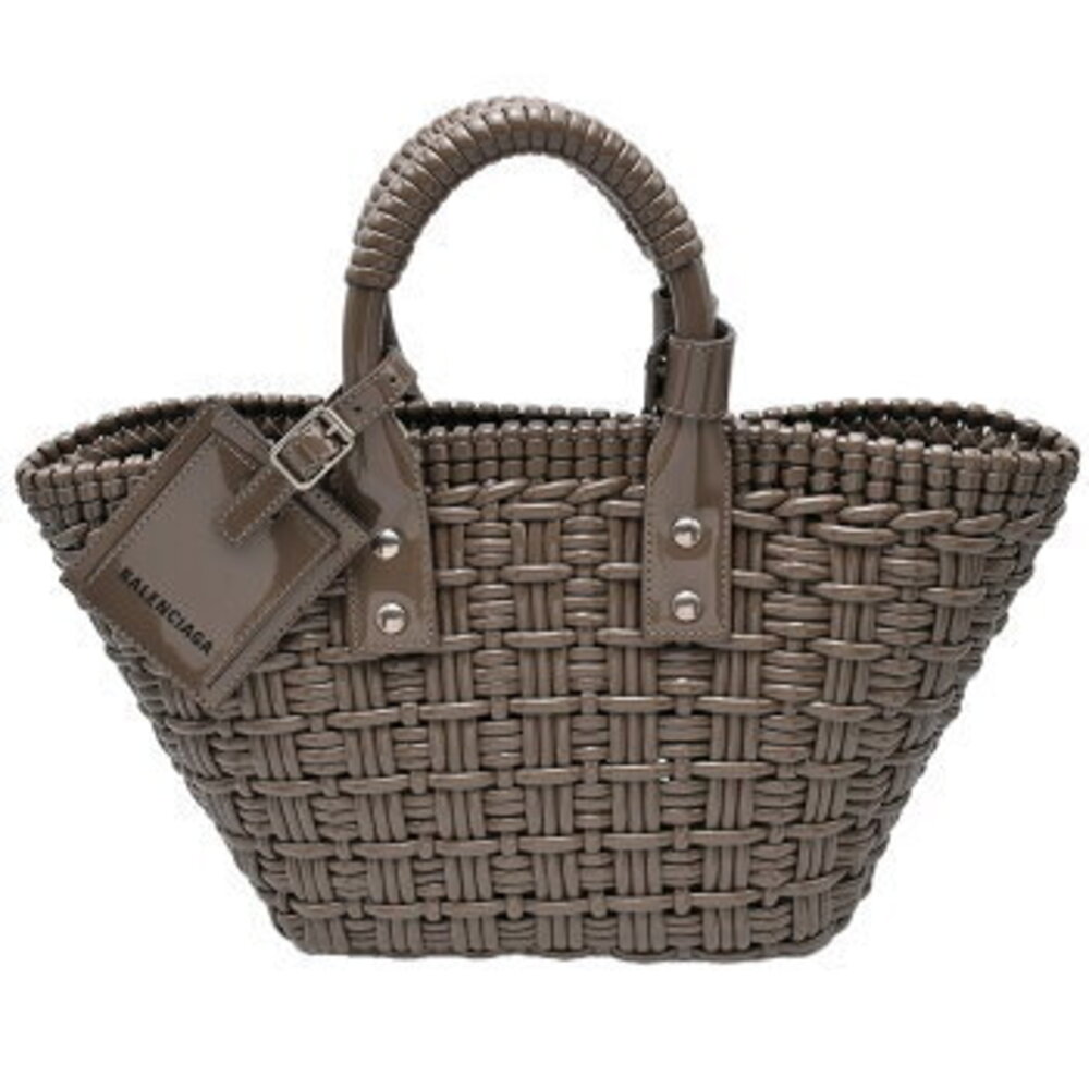 Balenciaga Shoulder Enamel Tan Beige Basket Bistro Gray Bag Handbag XS